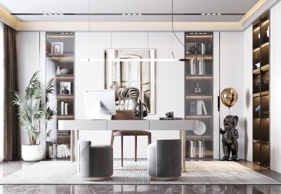 现代书房3D模型下载